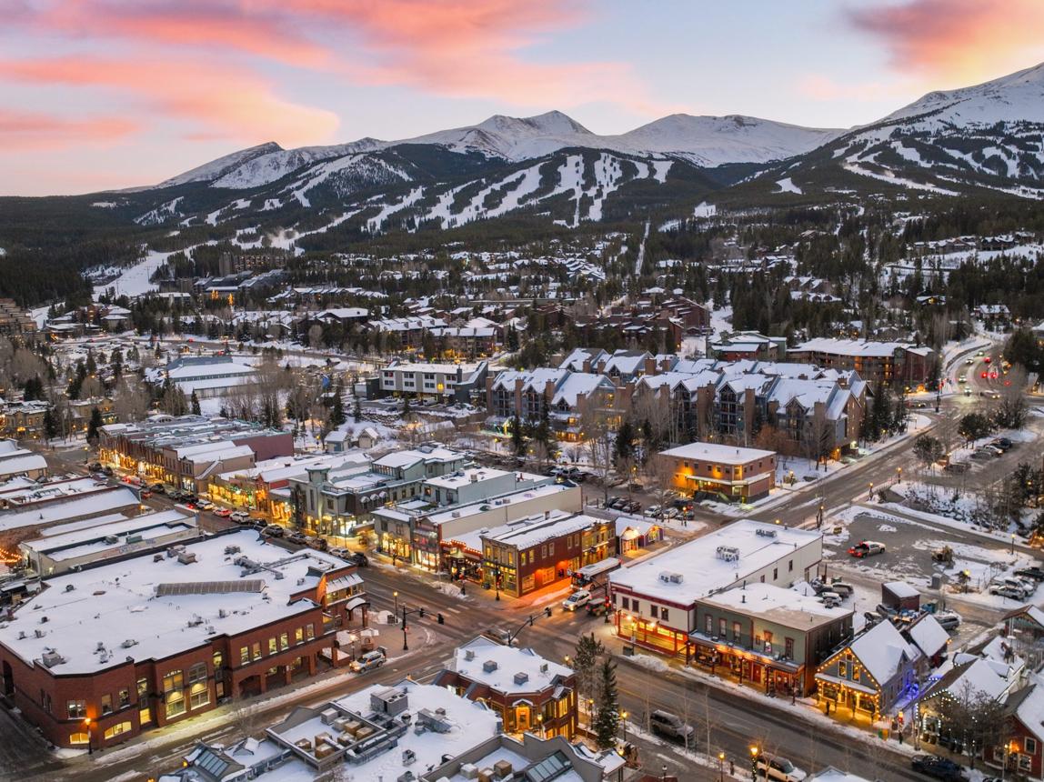 Colorado mountain town at sunset